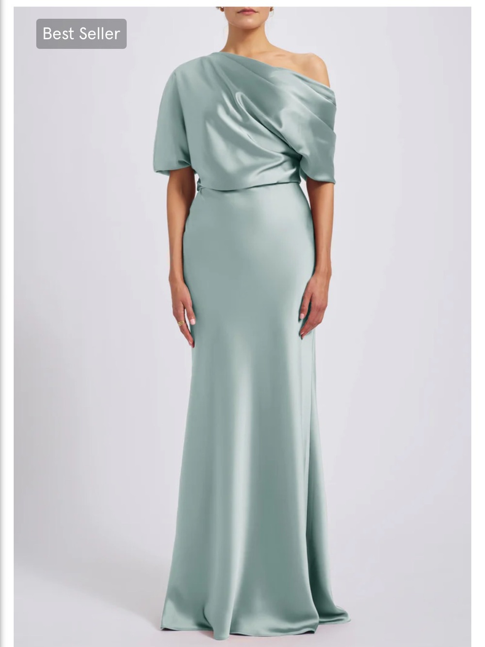 Amsale The Slouch Dress One-Shoulder Satin Gown in Sage Size 4